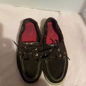 Brown and animal print sperry loafers